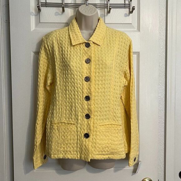 New Direction Yellow Waffle Print Jacket Size Large NWT - Picture 1 of 9